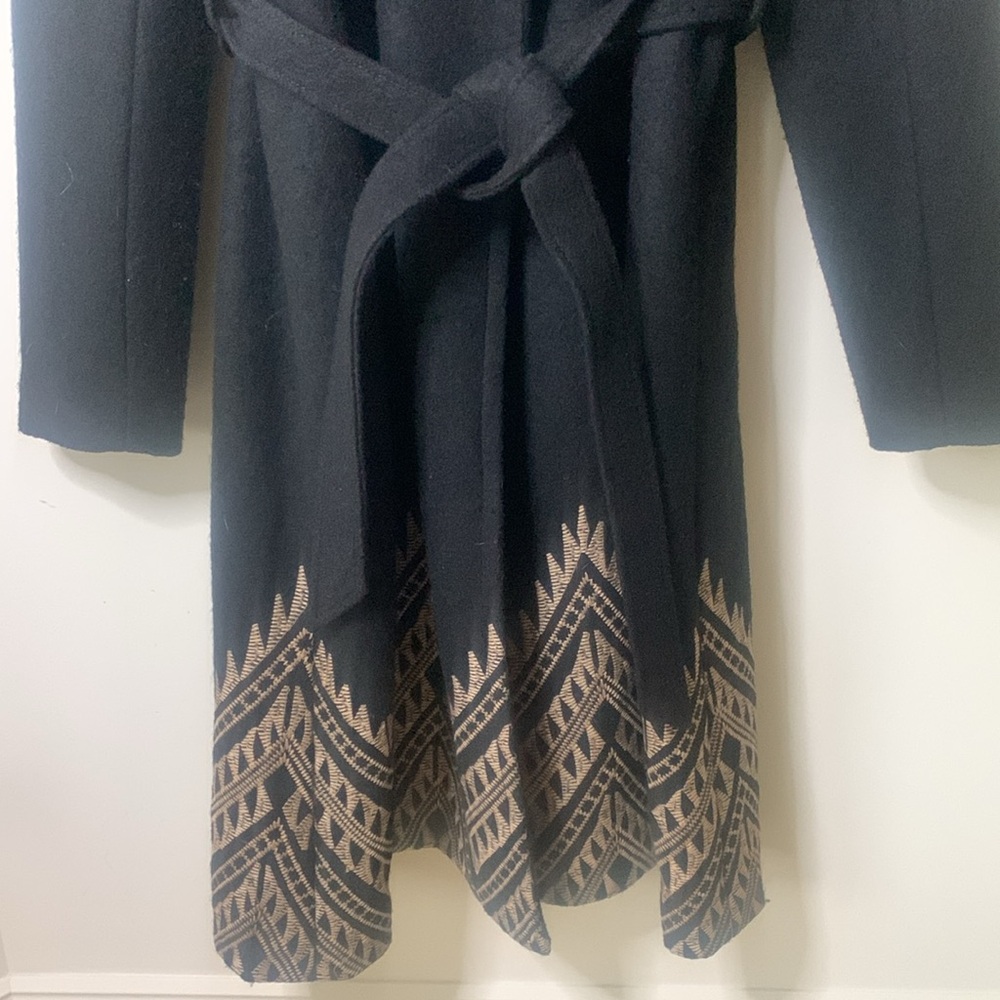 ANTHROPOLOGIE PLENTY BY TRACY REESE black wool blend TAN embroidered tie waist M - Picture 4 of 10